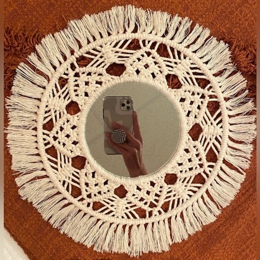 (2) Boho Hanging Wall Mirrors Macrame Fringe Wall Decor